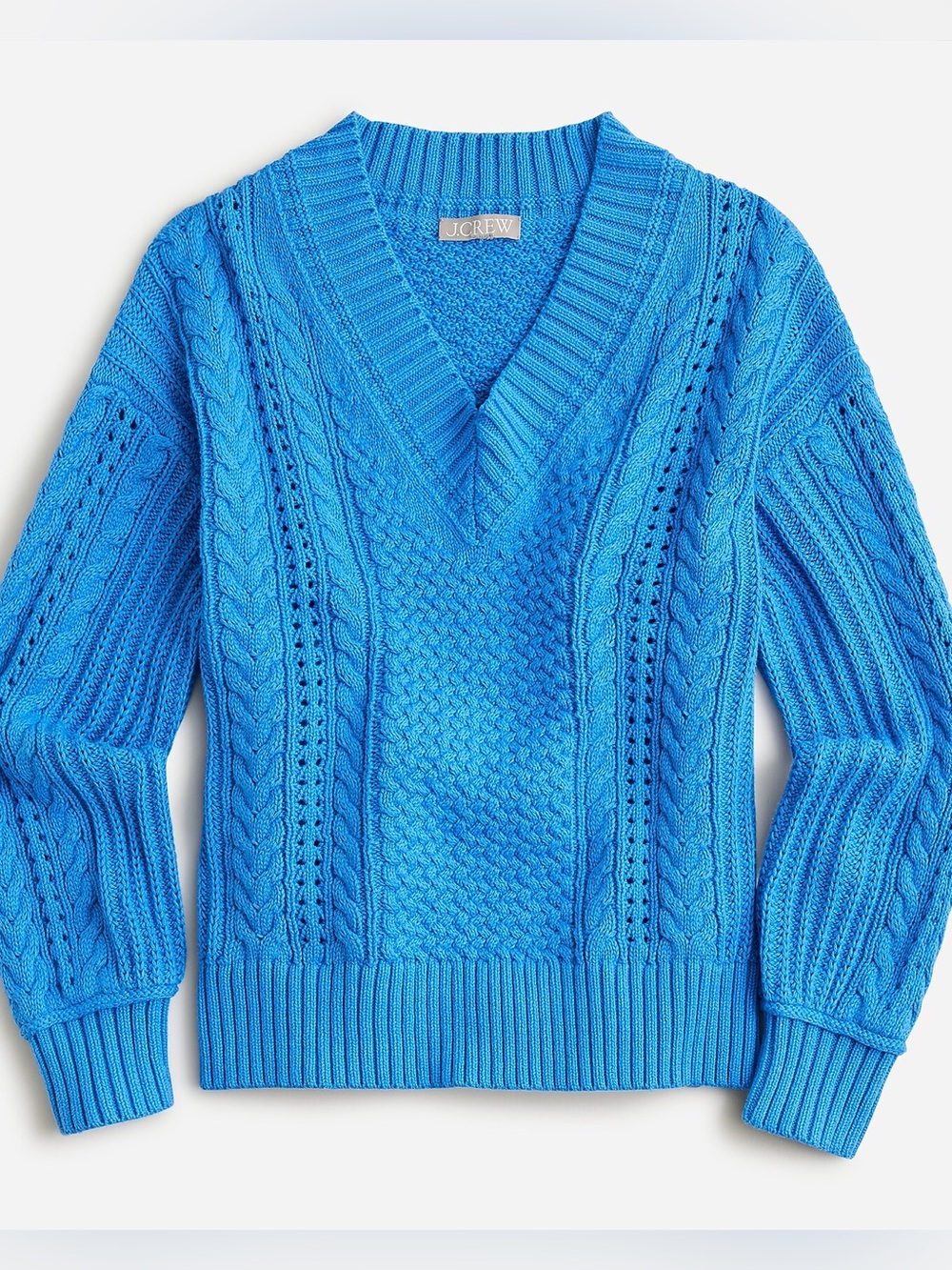 J. Crew Sky Blue Cable Knit V-Neck Sweater